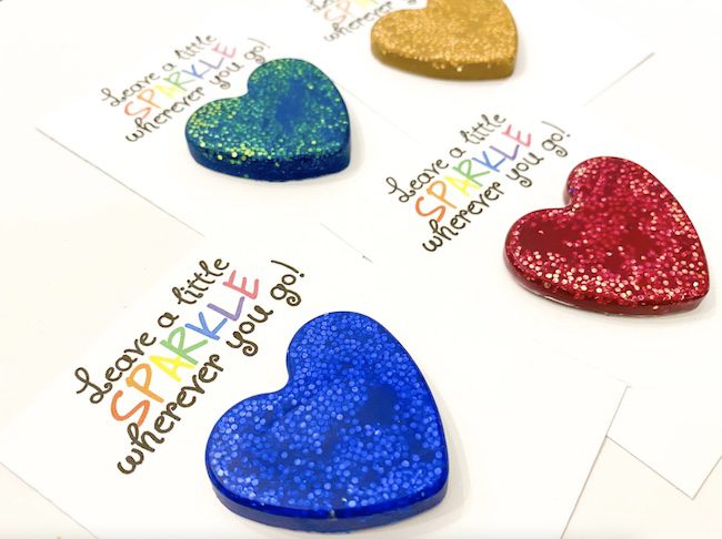 Sparkle heart-shaped crayons for an inexpensive student gift 