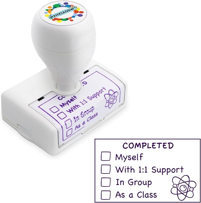 special education stamp with checkboxes for how a student completed their work, independently in a group or as a class 
