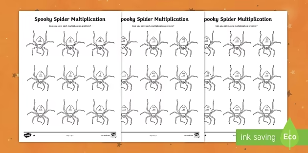 spooky spider multiplication worksheets free fall printables