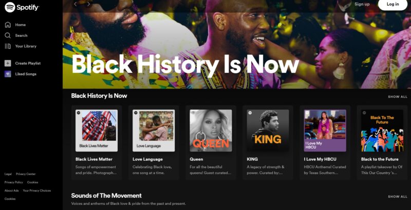Screenshot of Spotify's Black History Month playlist