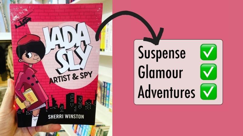 Cover of Jada Sly book with caption about suspense, glamour, and adventure
