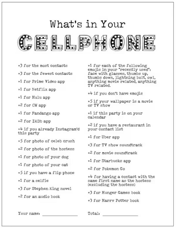 Staff Party Games: What's In Your Cellphone printable