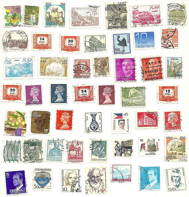 stamps from around the world for an activity to teach the five geography themes 