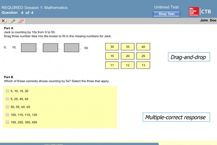 Screenshot from an Indiana state standardized assessment for elementary math