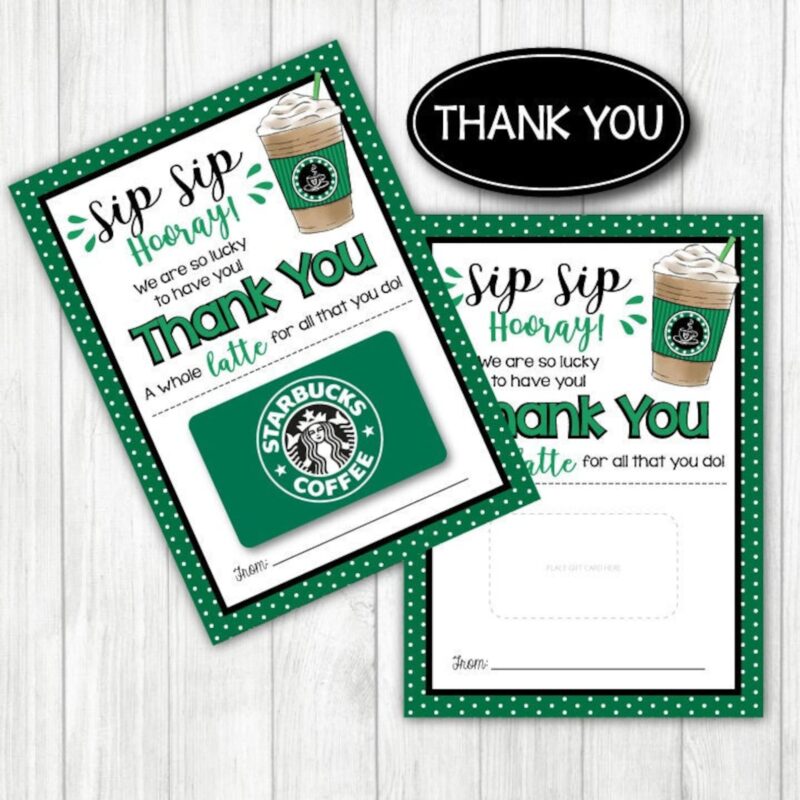 Printable Starbucks gift card holder as an example of small teacher gifts