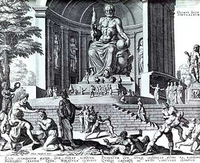 drawing of the statue of zeus one of the wonders of the world