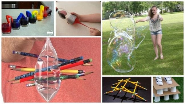 Collage of science experiments you can do with household materials