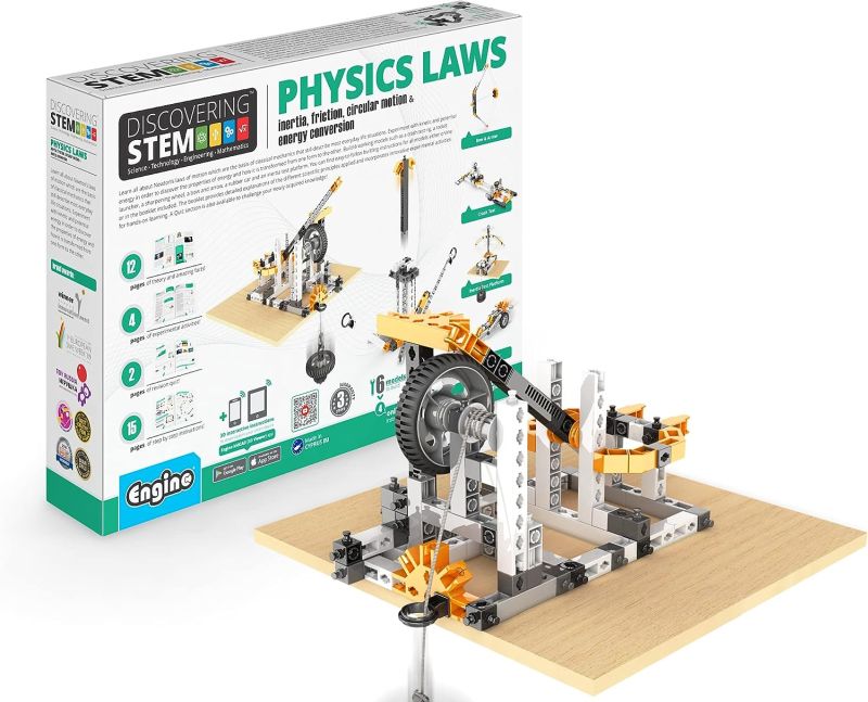 Discovering STEM Physics Laws kit with a model built using the supplies