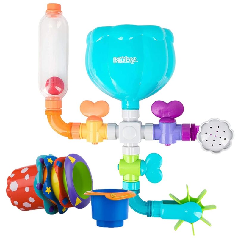 Wacky Waterworks STEM toy made up of tubes, gears, and pipes