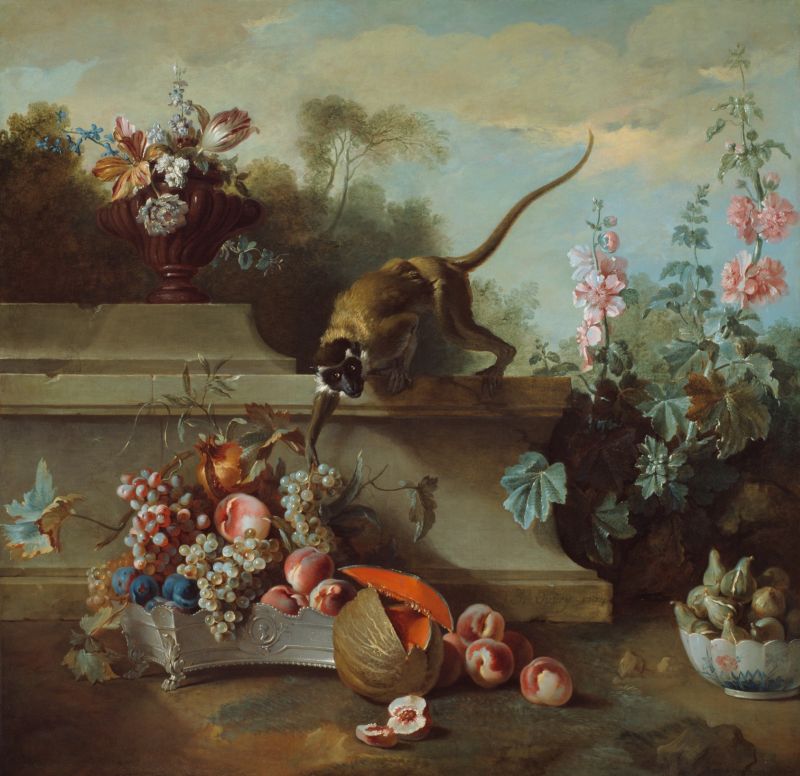 Still Life With Monkey, Fruits, and Flowers by Jean Baptiste Oudry