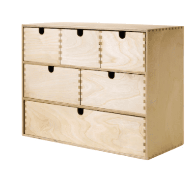 Birchwood storage chest with six drawers