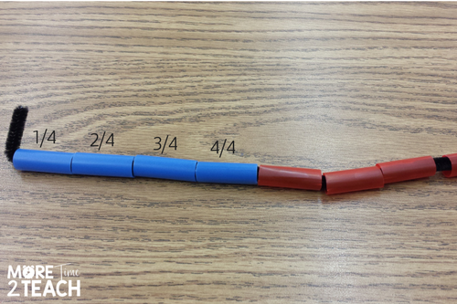 a straw cut into pieces and labeled with fractions for teaching fractions
