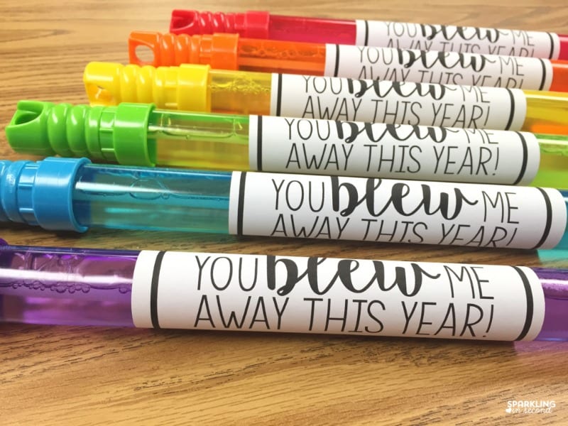 A rainbow of bubble wands labeled "You blew me away this year!"