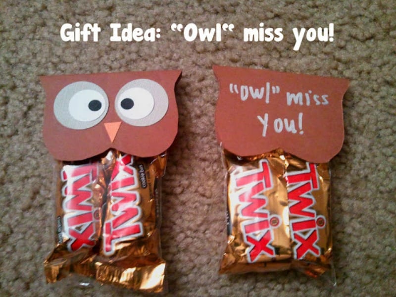 Owl miss you student gift make with twix bars, end of year gift for students