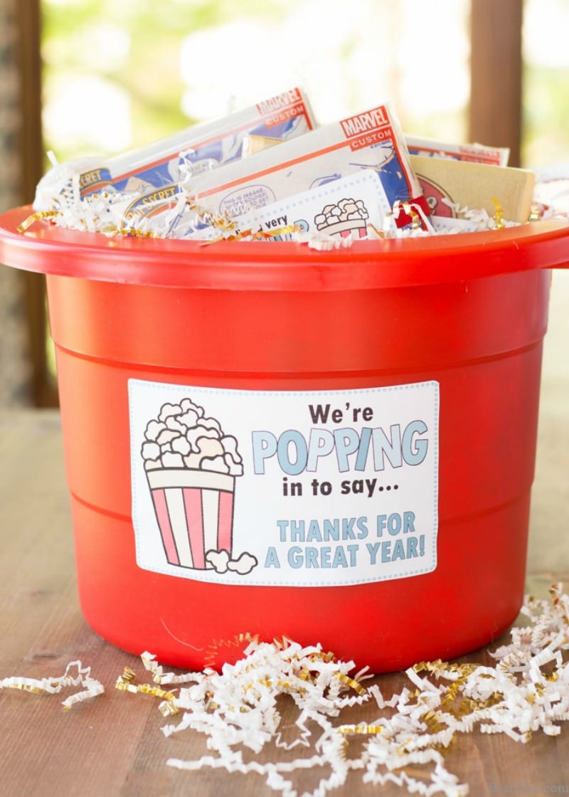 Pop corn end of year gift for students in bucket