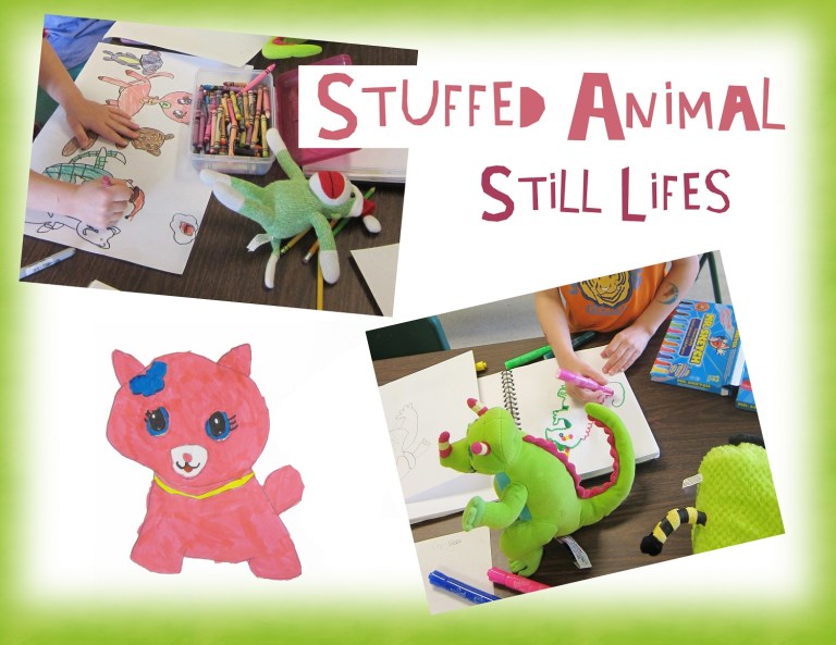 Drawings are shown of stuffed animals (second grade art)