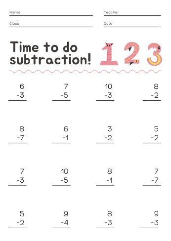 Time to do Subtraction sheet- Canva for Education