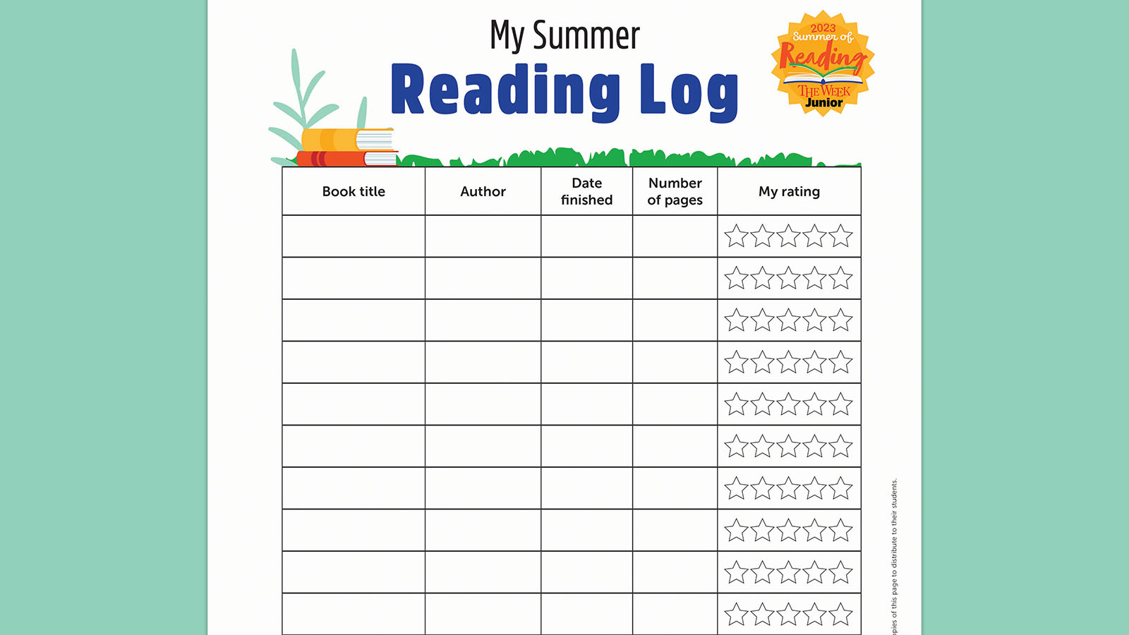 summer reading log worksheet