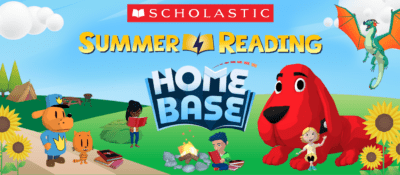 Scholastic Summer Reading Home Base logo with Clifford the Big Red Dog