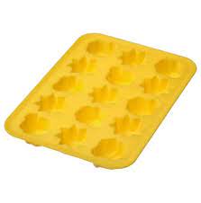 A yellow rubber ice cube tray is pictured.