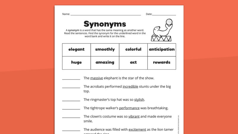 Synonyms worksheet