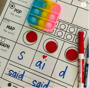 Template for tapping and popping sight words as an example of sight word activities