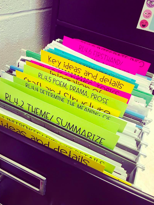 Colorful, organized filing cabinet file