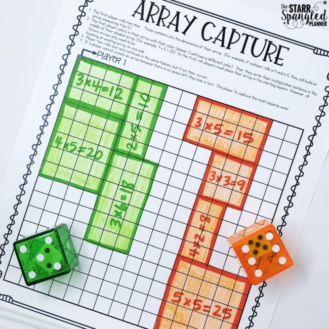 Teach multiplication using this printable worksheet of an Array Capture multiplication game