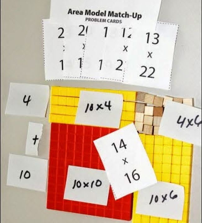 Base 10 blocks being used to teach array model multiplication