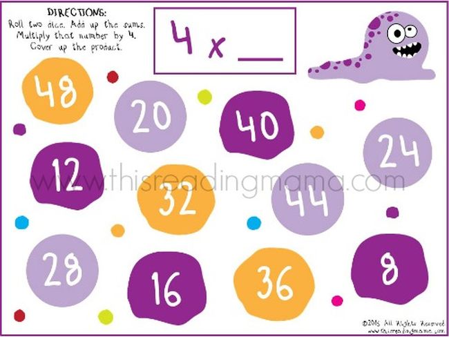 Multiplication Roll and Bump printable game