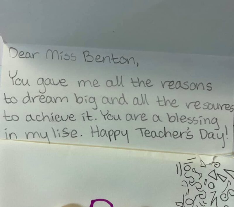 Teacher appreciation note