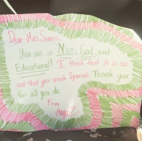 Teacher thank you note on Spanish skills