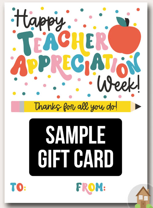 Gift card holder saying "Happy Appreciation Week: Thank You for All You Do" with colorful artwork and To and From fields