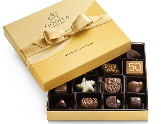 A gold box of assorted Godiva chocolates (Teacher Appreciation Gifts)