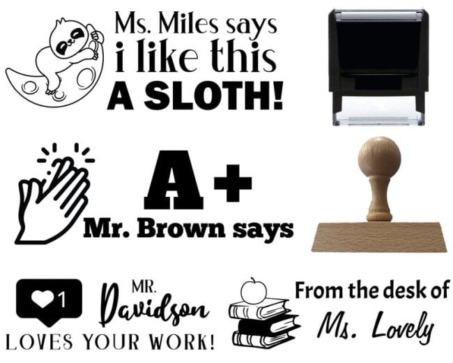Collage of personalized teacher stamps (Teacher Appreciation Gifts)