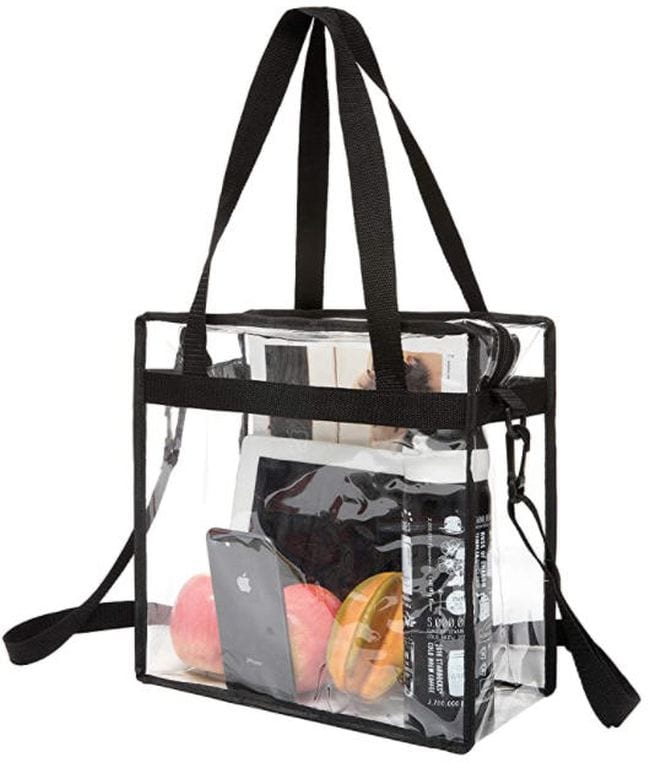 Clear tote bag with black hands and outside pocket (Best Teacher Bags)