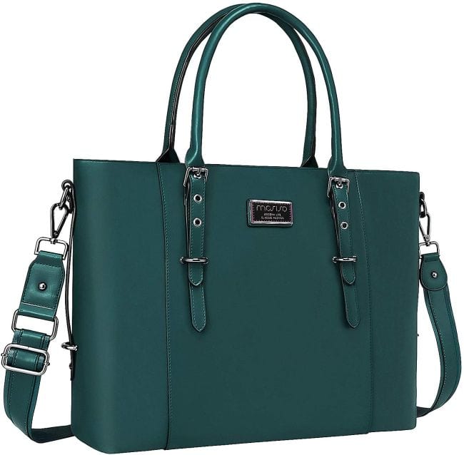 Teal leather tote bag with detachable handle (Best Teacher Bags)
