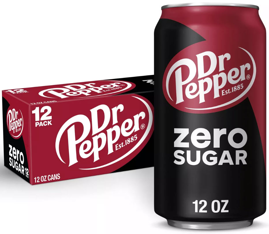 A can and case of Dr. Pepper Zero Sugar soda