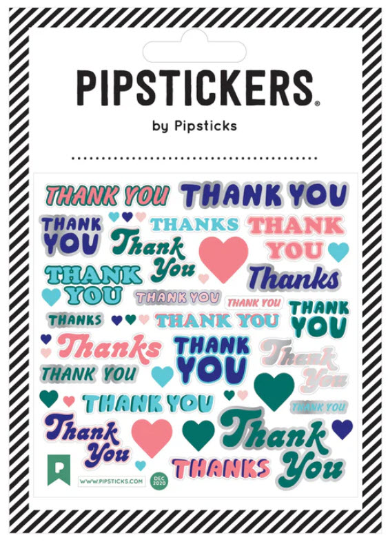 A sheet of Pipstickers with text saying "Thank You" in a variety of styles