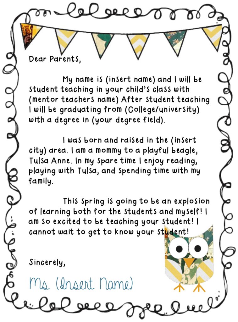Simple example of teacher letter for back to school