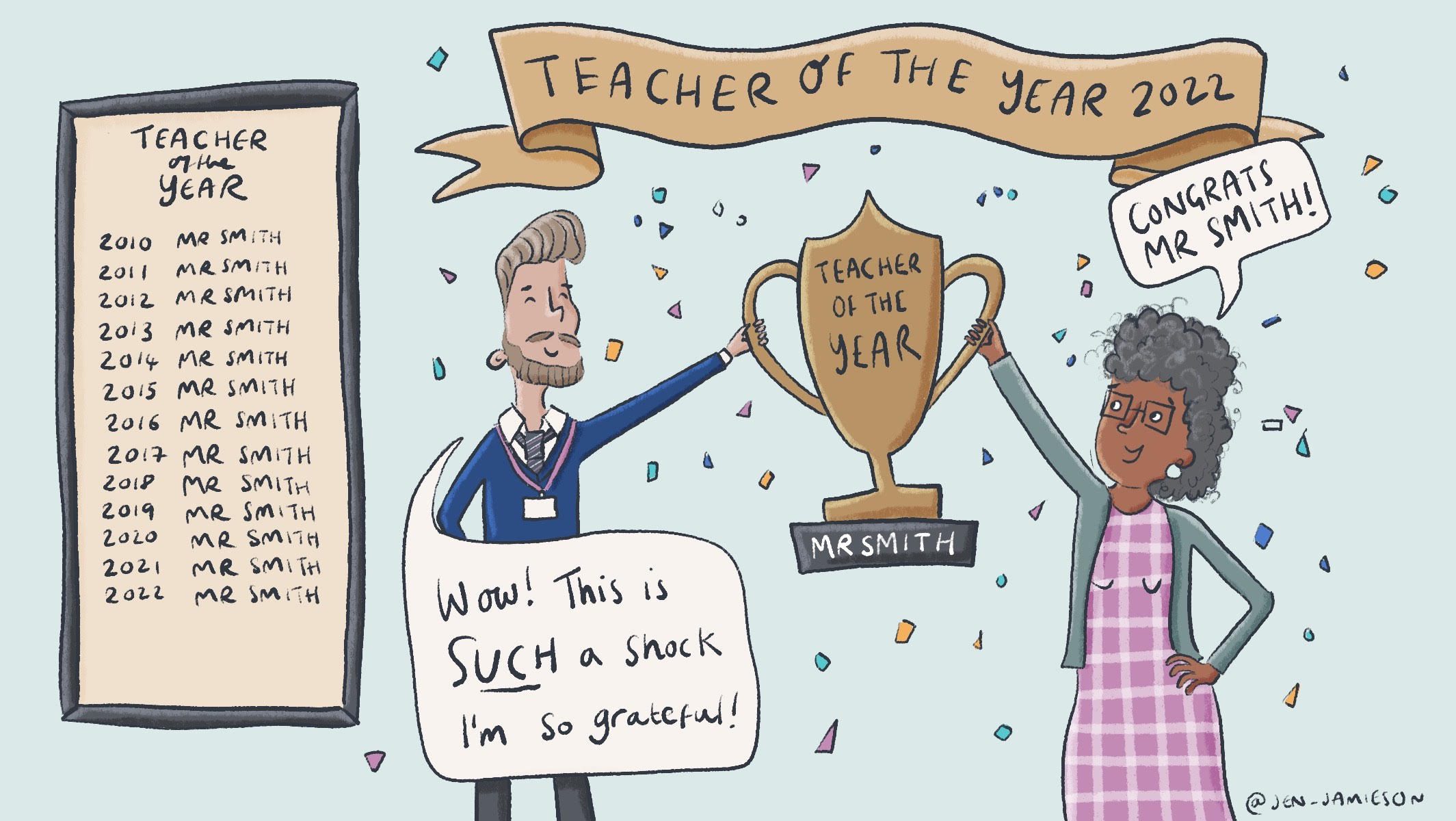 Illustration of teacher winning Teaching of the Year