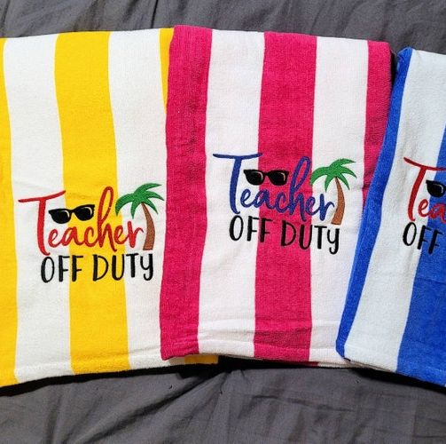 kitchen towels that say teacher off duty 