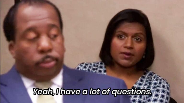 Mindy Kaling in The Office saying "Yeah, I have a lot of questions"