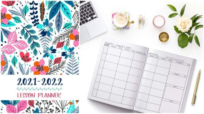 Floral-covered teacher planner with daily spread