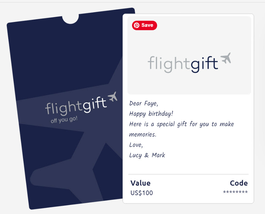 Flightgift gift card for travel credit