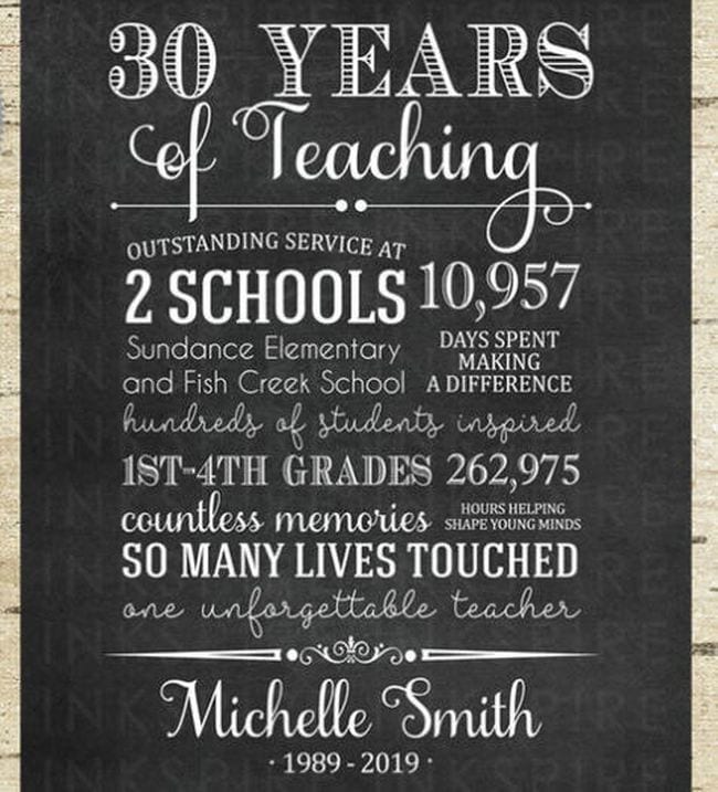 Teacher retirement gift sign with personalized details