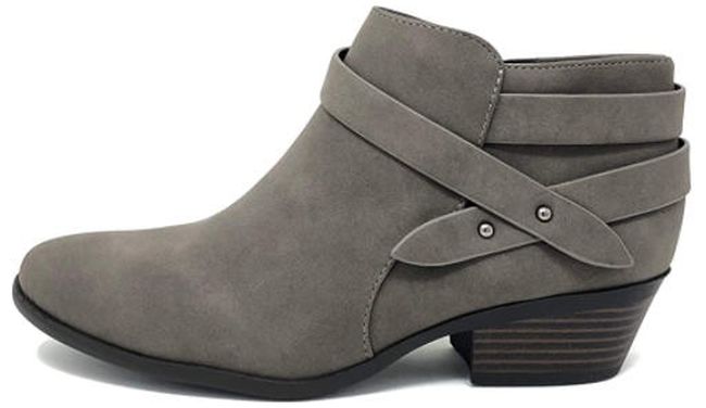 Soda ankle booties with multiple straps in gray suede (Best Teacher Shoes)