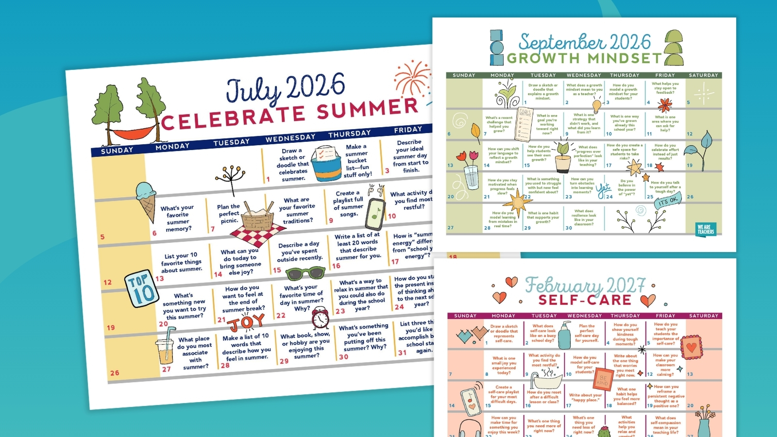 Pages from a free printable 2026-27 teacher calendar