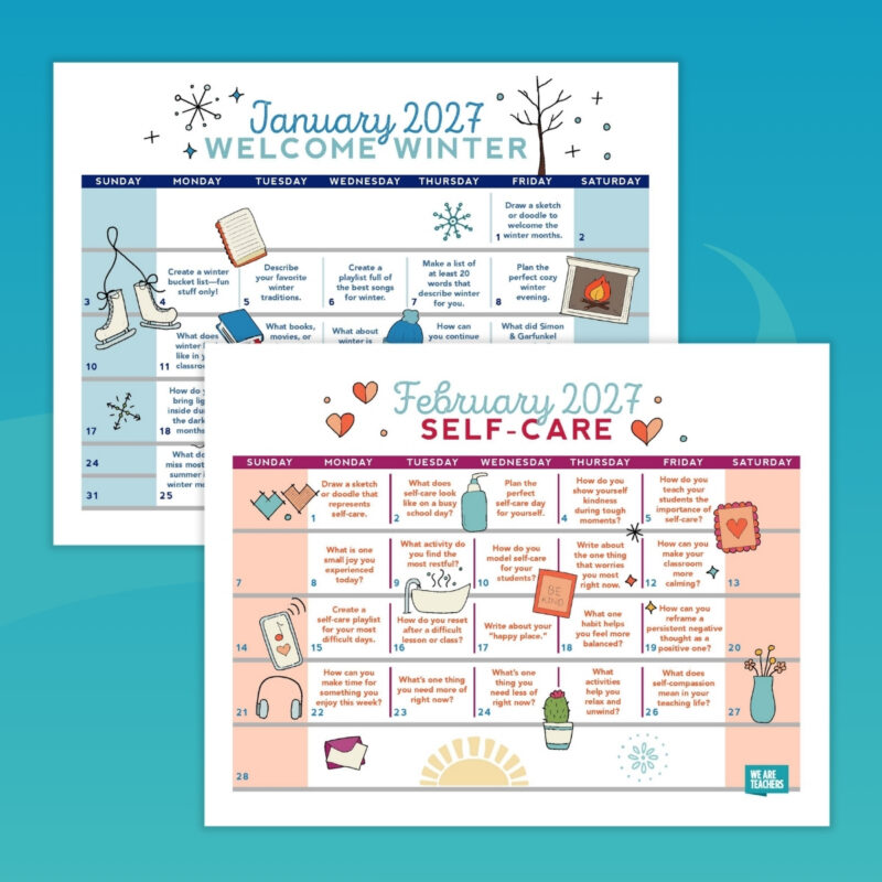 Jan/Feb pages from a printable 2026-27 teacher calendar