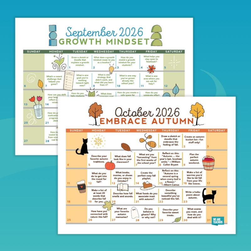 September and October pages from 2026-27 teacher calendar